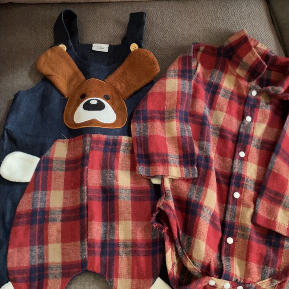 SHEIN Kids Matching Set - Navy and Red Plaid